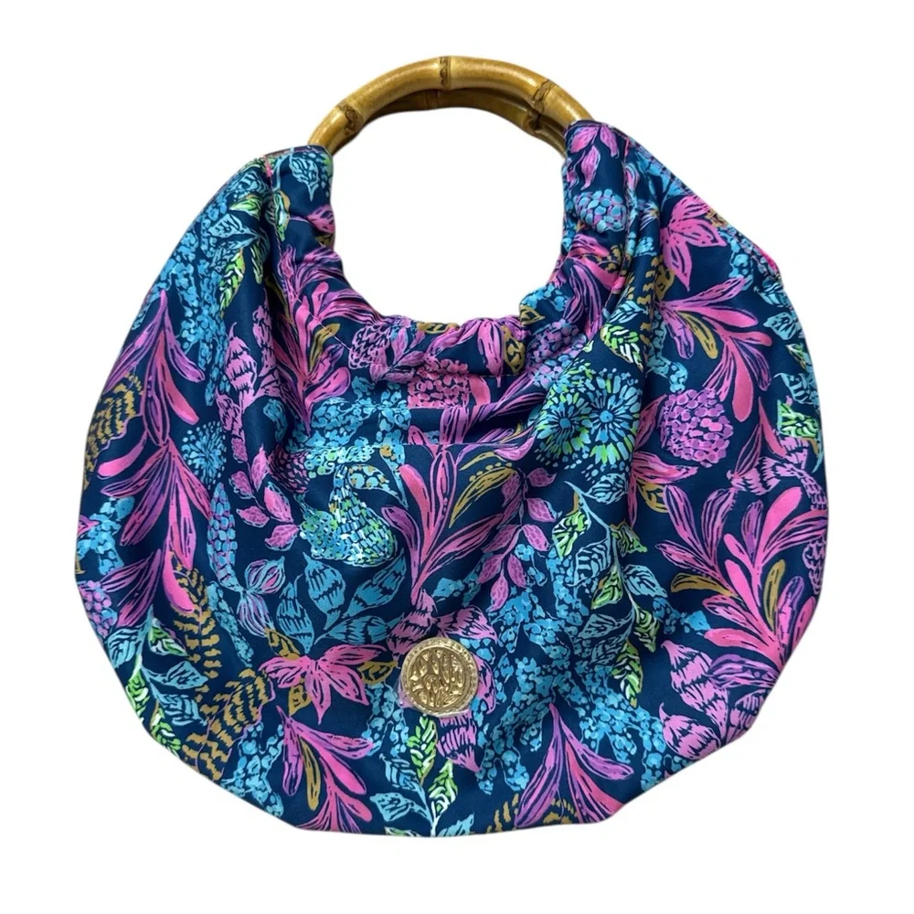 Lilly Pulitzer Bamboo Bag Aegean Navy Calypso Coast Print - Picture 3 of 9